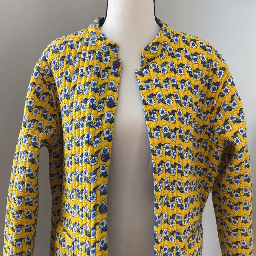 Reversible quilted handmade coat jacket Provençal boxy layering medium